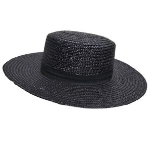 Topshop Black Straw Boater Hat Wide Brim Flat Top Summer Hat
